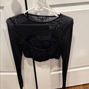 I.AM.GIA Black Cutout Mesh Crop Top